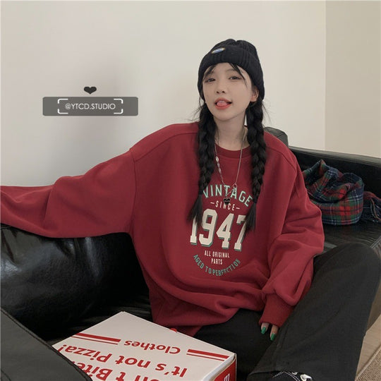 Damen lässiger Oversized Sweatshirt mit Vintage-Druck EB