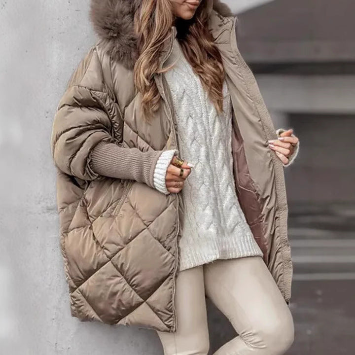 Damen Oversized Steppjacke mit Kunstpelzkragen EB