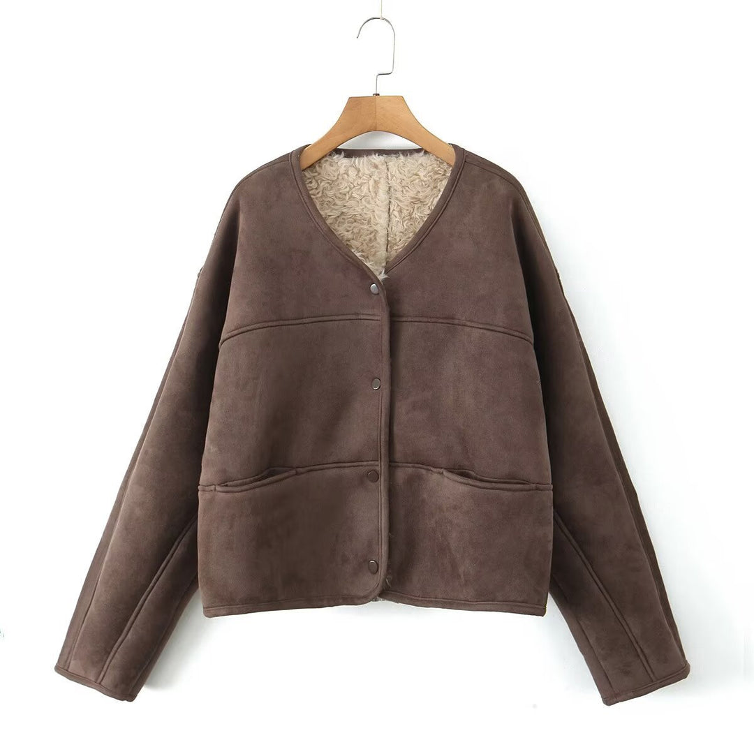 Damen Fuzzy Kurzjacke mit einzigartiger Struktur und lässigem Schnitt EB