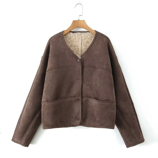 Damen Fuzzy Kurzjacke mit einzigartiger Struktur und lässigem Schnitt EB