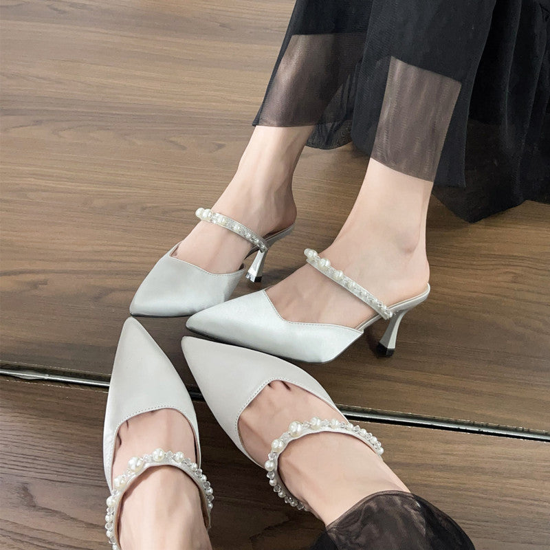 Damen Elegante Slingback-Pumps mit modischen Perlenakzenten EB