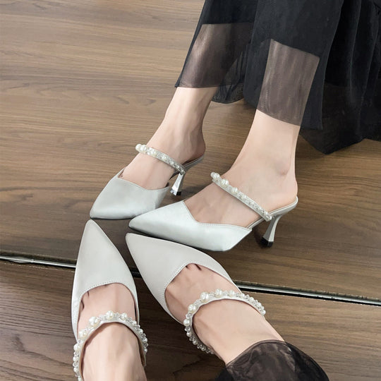 Damen Elegante Slingback-Pumps mit modischen Perlenakzenten EB