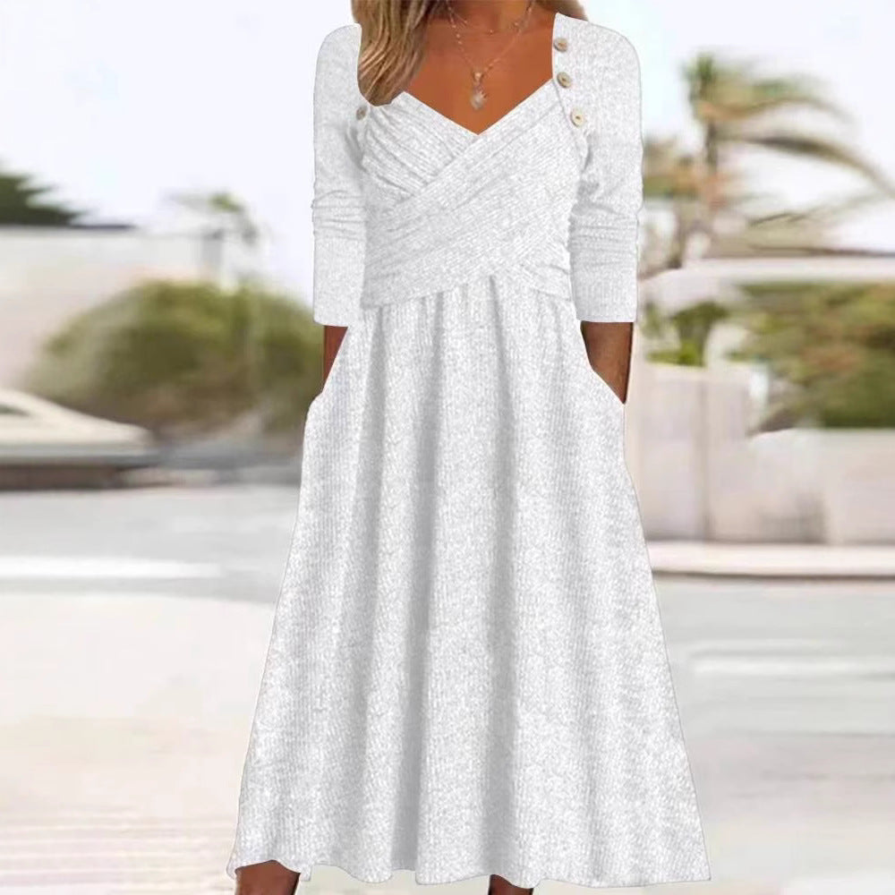 Damen Maxikleid mit eleganter Wickeloptik und praktischen Taschen Heidi-Mode