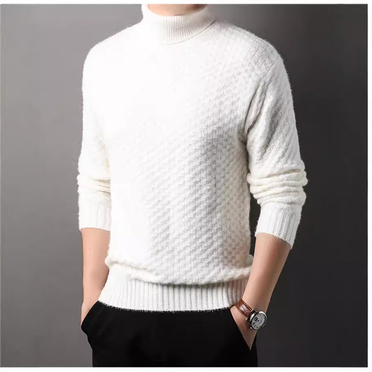 Herren Strickpullover mit hohem Kragen und strukturiertem Design EB