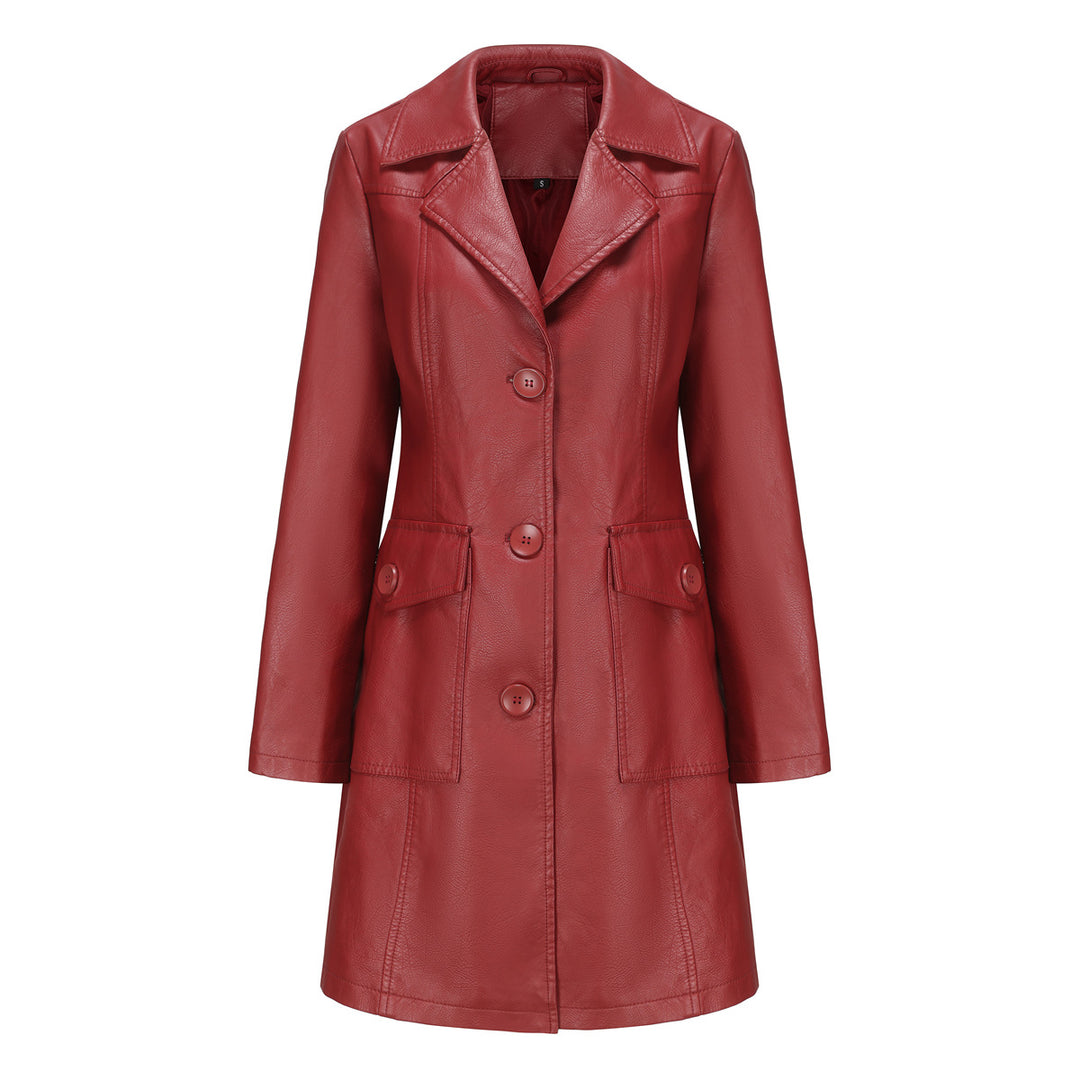 Damen modischer Kunstlederblazer mit praktischen Taschen EB
