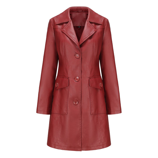 Damen modischer Kunstlederblazer mit praktischen Taschen EB