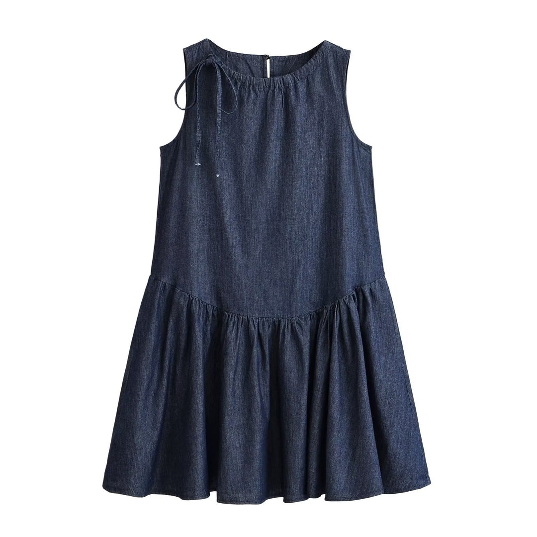 Damen Sommerkleid mit voluminösem Rocksaum und raffiniertem Schnürdetail EB