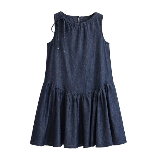 Damen Sommerkleid mit voluminösem Rocksaum und raffiniertem Schnürdetail EB