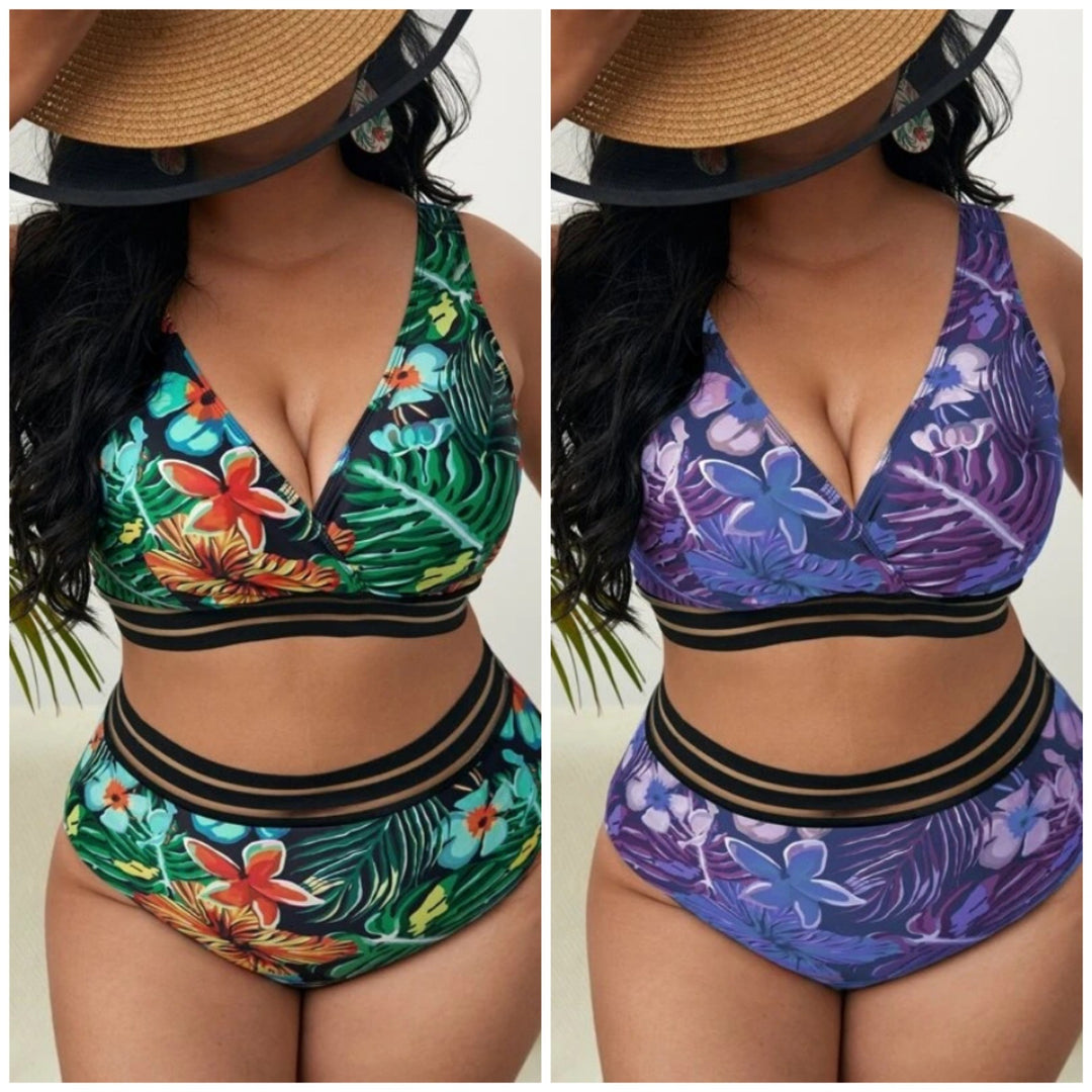 Damen Bunt gemusterter Bikini mit breitem Unterbrustband EB