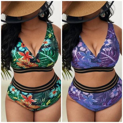 Damen Bunt gemusterter Bikini mit breitem Unterbrustband EB