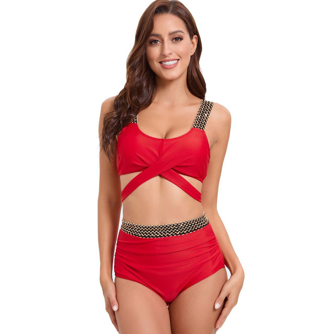 Damen Sportliches Bikini-Set mit raffiniertem Wickeldesign und verstellbaren Trägern EB