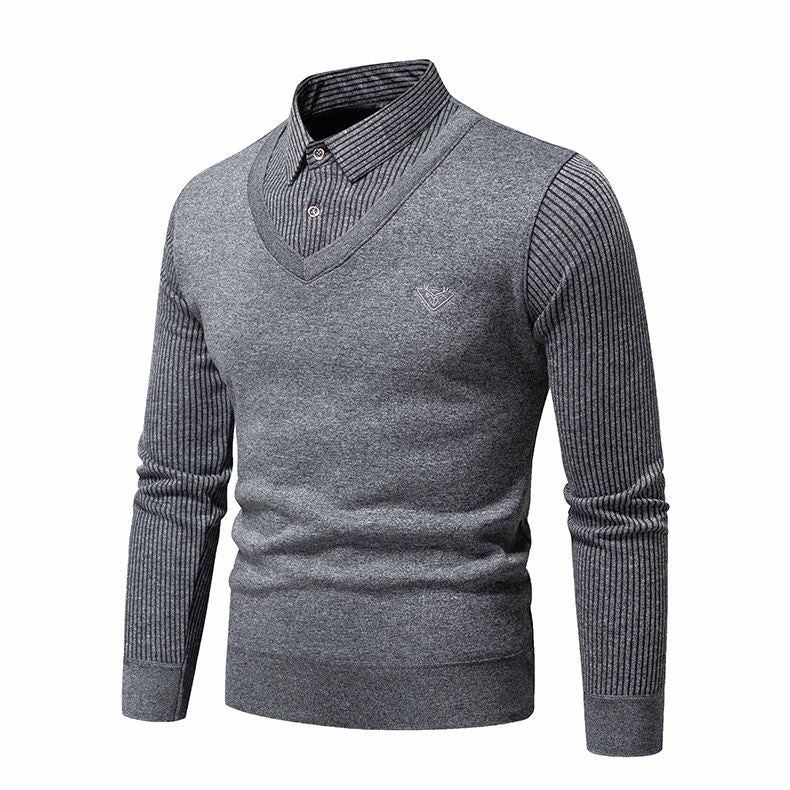 Herren Strickpullover mit V-Ausschnitt und modernem Rippenmuster EB