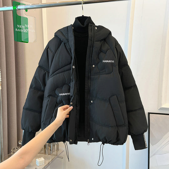 Damen Modische Kurze Daunenjacke mit Kapuze und praktischen Taschen EB