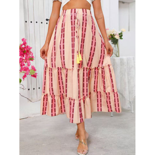 Damen Maxi-Rock mit voluminösen Rüschendetails und knöchellanger Passform EB