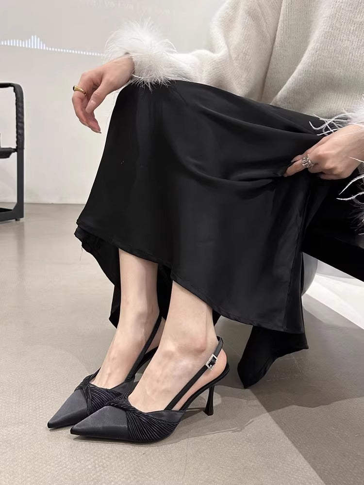 Damen elegante Slingback Pumps mit Rüschendesign EB