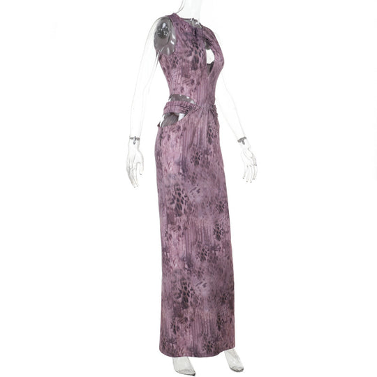 Damen Fließendes Maxikleid mit asymmetrischem Ausschnitt und Taillengürtel EB