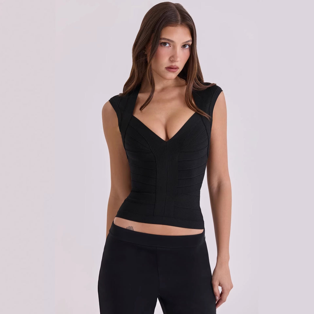 Damen figurformendes Top mit modernem V-Ausschnitt und hochwertigem Material EB