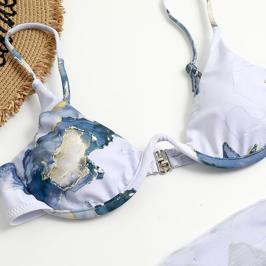 Damen Bikiniset mit marbledem Design und verstellbaren Trägern EB