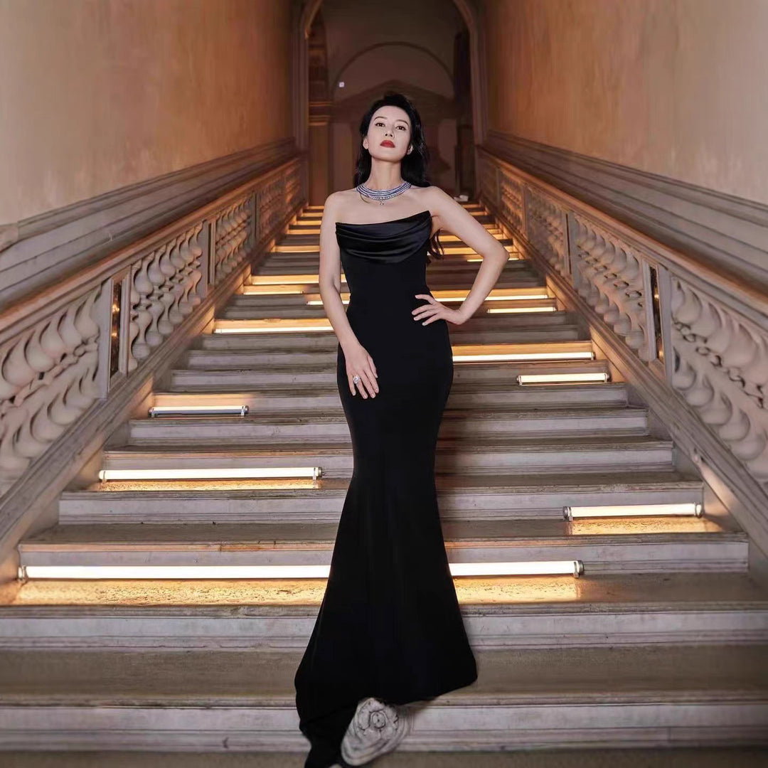 Damen Elegantes Meerjungfrau-Kleid mit schulterfreiem Design und langen Ärmeln EB