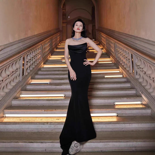 Damen Elegantes Meerjungfrau-Kleid mit schulterfreiem Design und langen Ärmeln EB