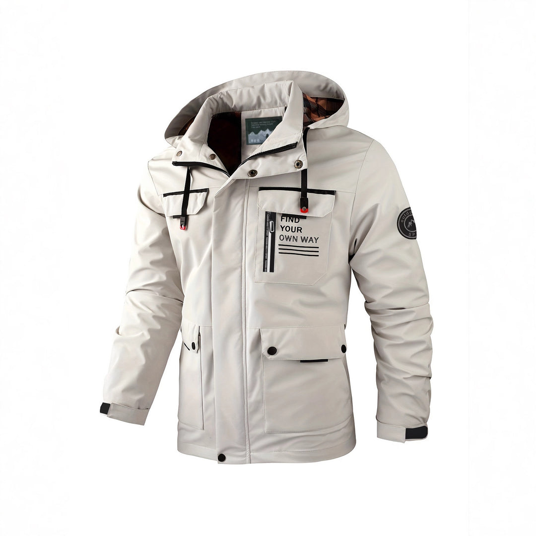 Herren leichter Softshell-Parka mit wasserabweisender Beschichtung, Kapuze und Multifunktions-Taschen EB