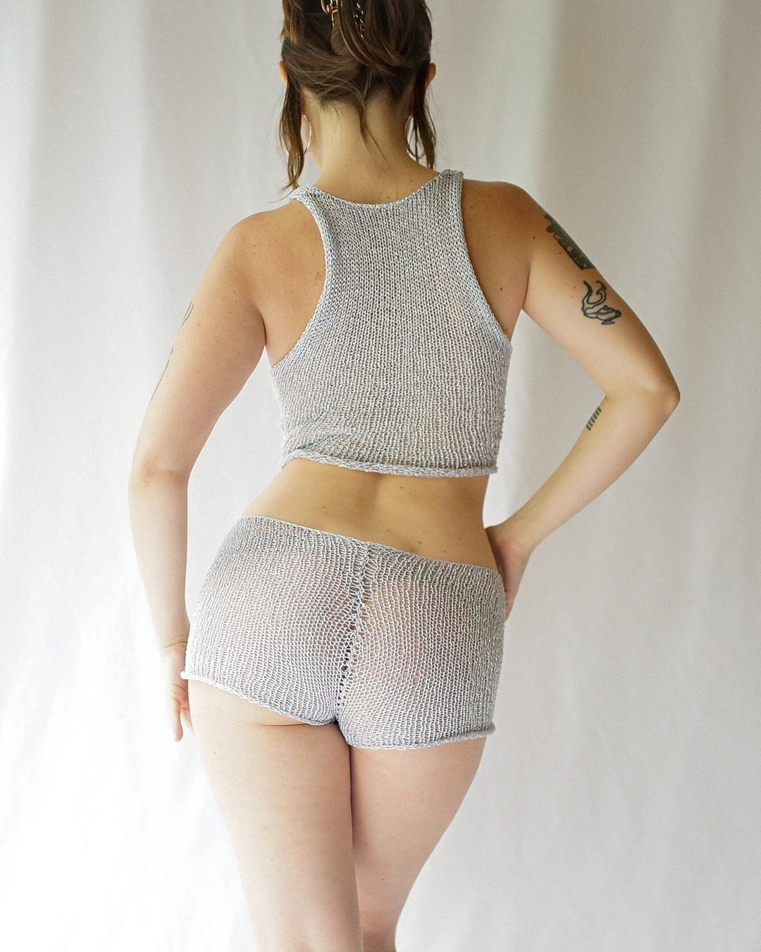 Damen transparentes Netz-Top und Short-Set EB