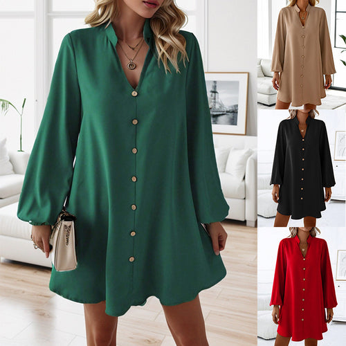 Damen kurzes Kleid mit Knopfleiste und eleganten Puffärmeln EB