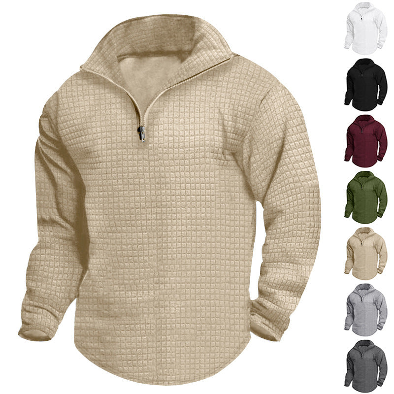 Herren nan thermoregulierender Waffel-Halbzip-Pullover mit Stehkragen und gerundetem Saum EB