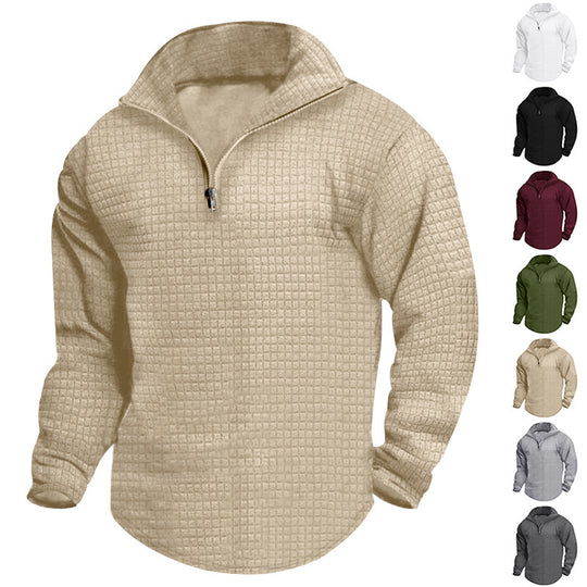 Herren nan thermoregulierender Waffel-Halbzip-Pullover mit Stehkragen und gerundetem Saum EB