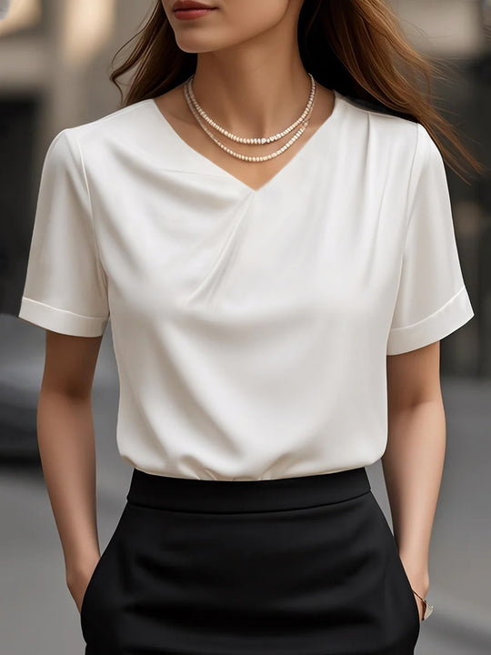 Damen Elegantes V-Ausschnitt Blusenshirt mit kurzärmeligen Design EB