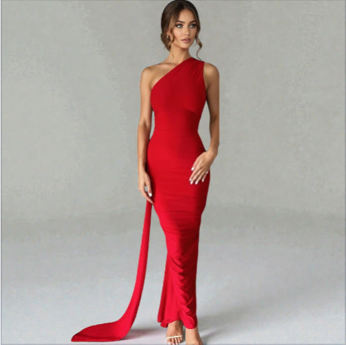 Damen Einseitiges Maxi-Kleid mit elegantem Schnitt und fließendem Saum EB