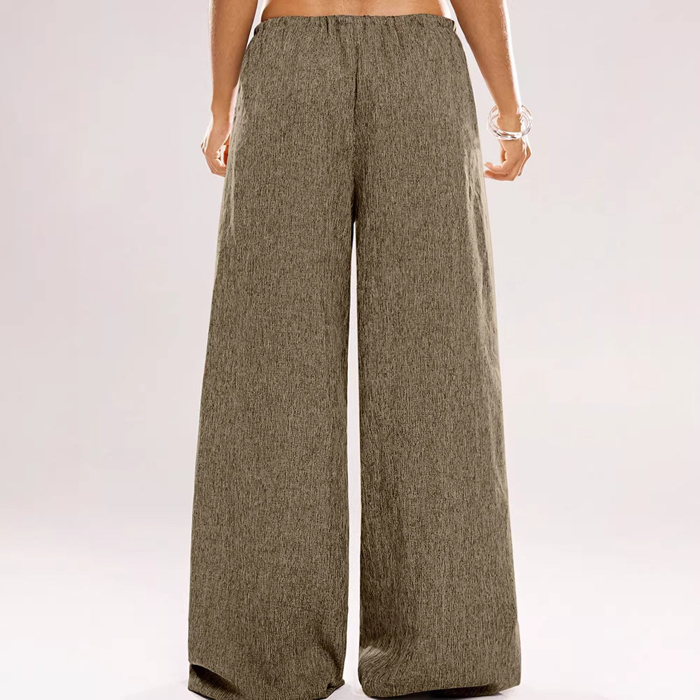 Damen Weite Leinenhose mit elastischem Bund und Kordelzug EB