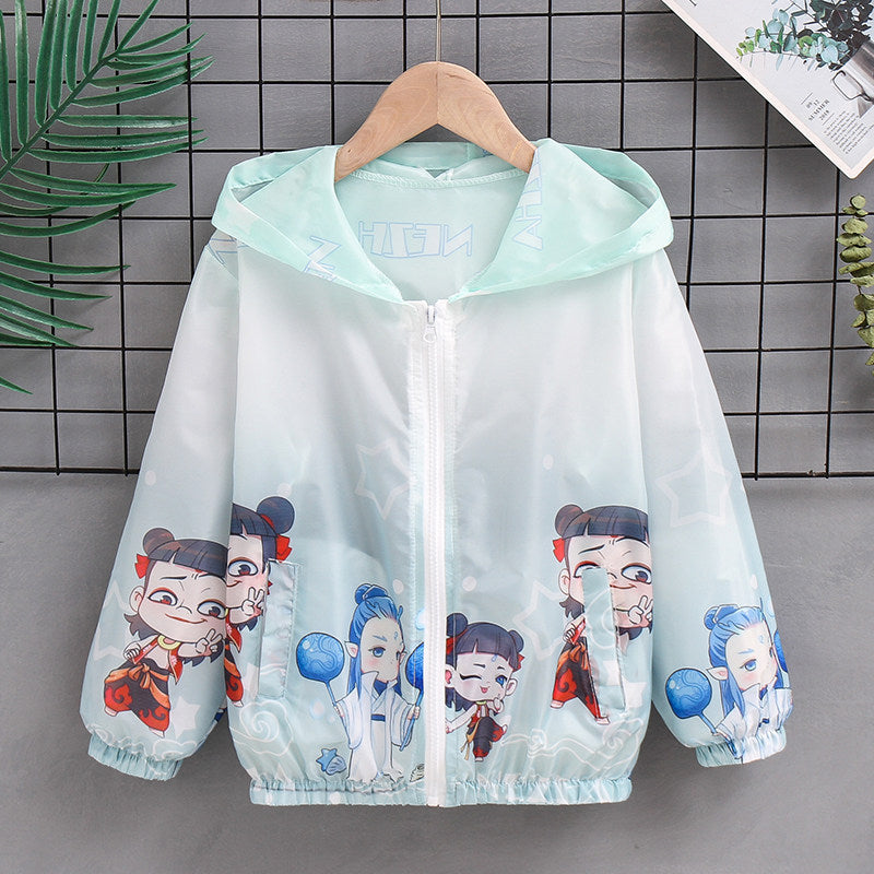 Unisex nan leichte Kinderregenjacke mit Kapuze und Cartoonmotiv wasserabweisend winddicht R&B