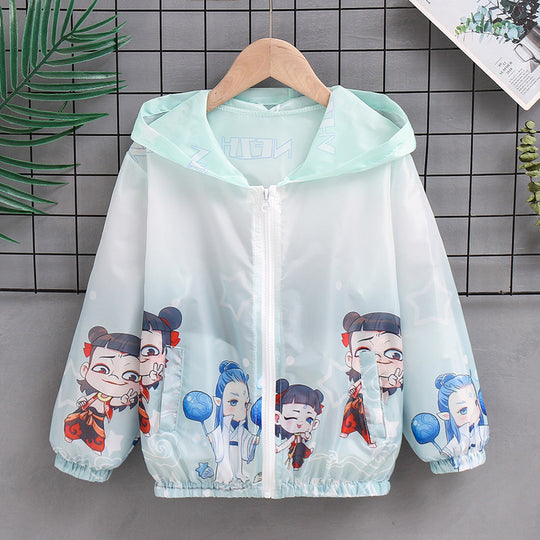 Unisex nan leichte Kinderregenjacke mit Kapuze und Cartoonmotiv wasserabweisend winddicht R&B