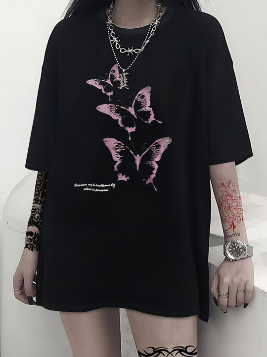 Damen T-Shirt mit kreativem Katzenmotiv und verspielter Schleife EB