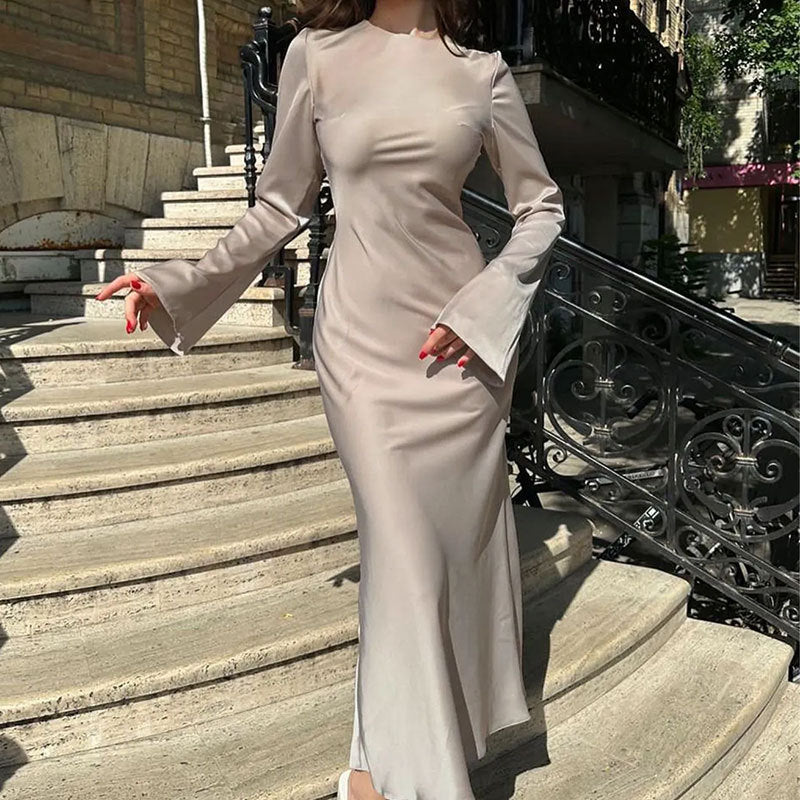 Damen elegantes Maxikleid mit weitem Schnitt und eleganten Ärmeln EB