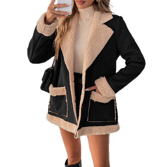 Damen Oversized Teddy-Jacke mit Taschen und weich gefüttertem Kragen EB