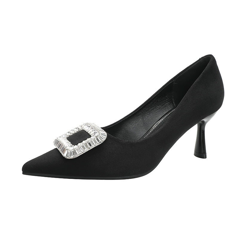 Damen elegante spitze Absatzpumps mit glamourösem Schmuckdetail EB