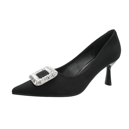 Damen elegante spitze Absatzpumps mit glamourösem Schmuckdetail EB