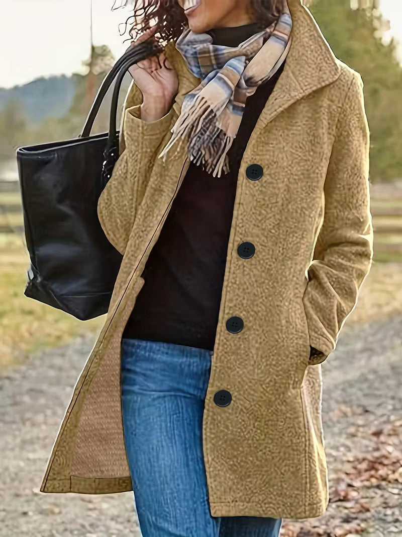 Damen nan taillierter Wollmix-Mantel mit großer Knopfleiste und Eingrifftaschen EB