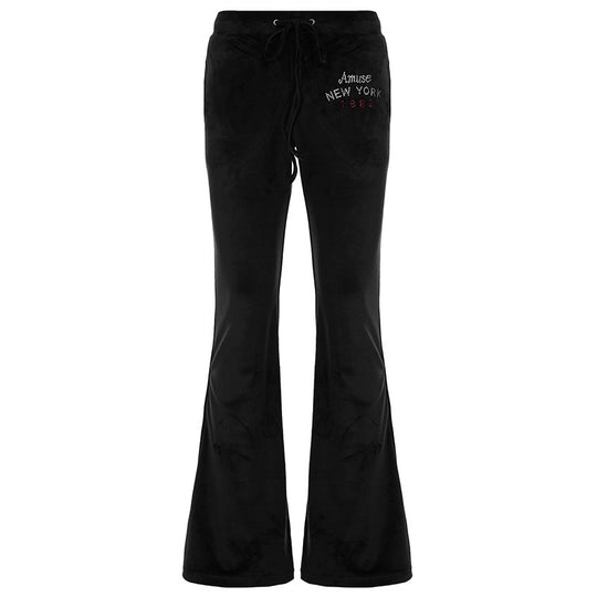 Damen nan weite Velours-Loungehose mit Tunnelzugbund, Kordelzug und dezenter Logo-Stickerei EB