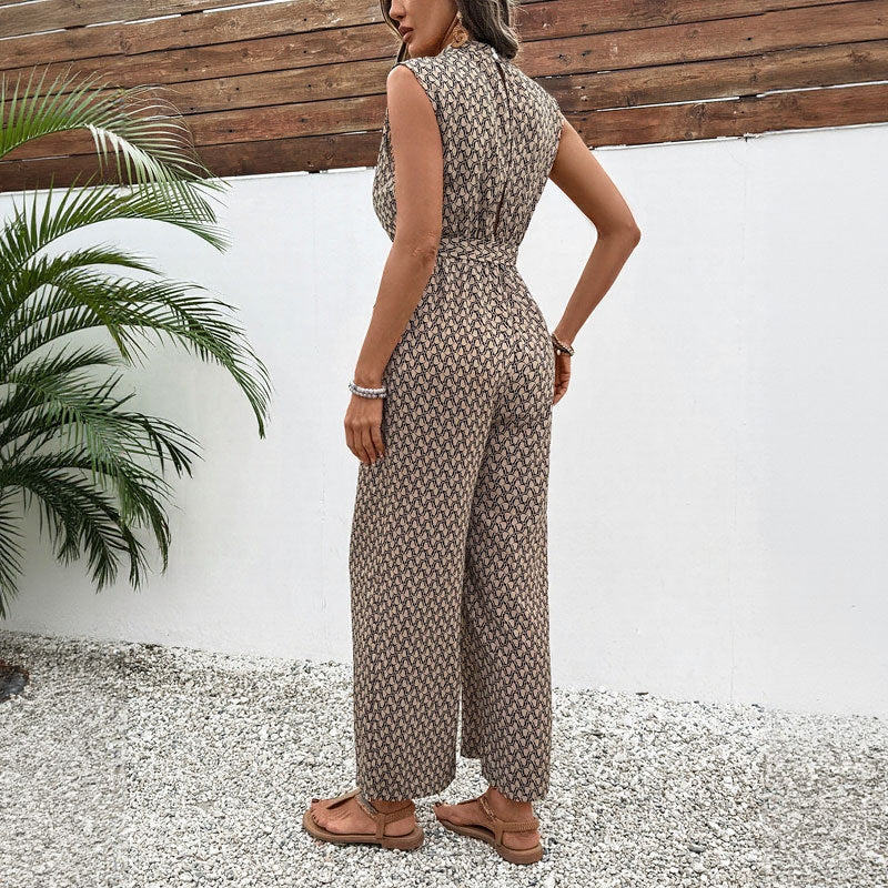 Damen eleganter Jumpsuit mit offenem Rücken und Taillengürtel EB