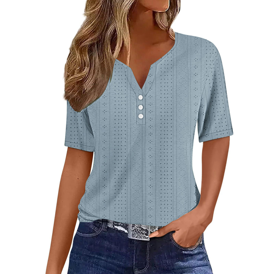 Damen Kurzarmshirt mit modischer Knopfleiste und Struktur EB