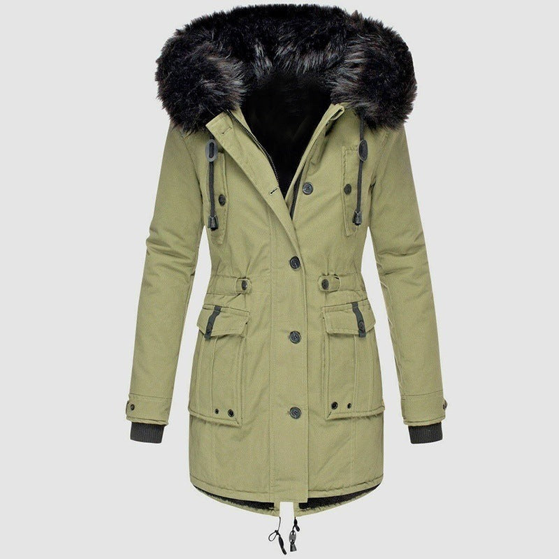 EB | Lange Winterjacke mit Knopfverschluss für Damen Ideal für Die Kalte Saison