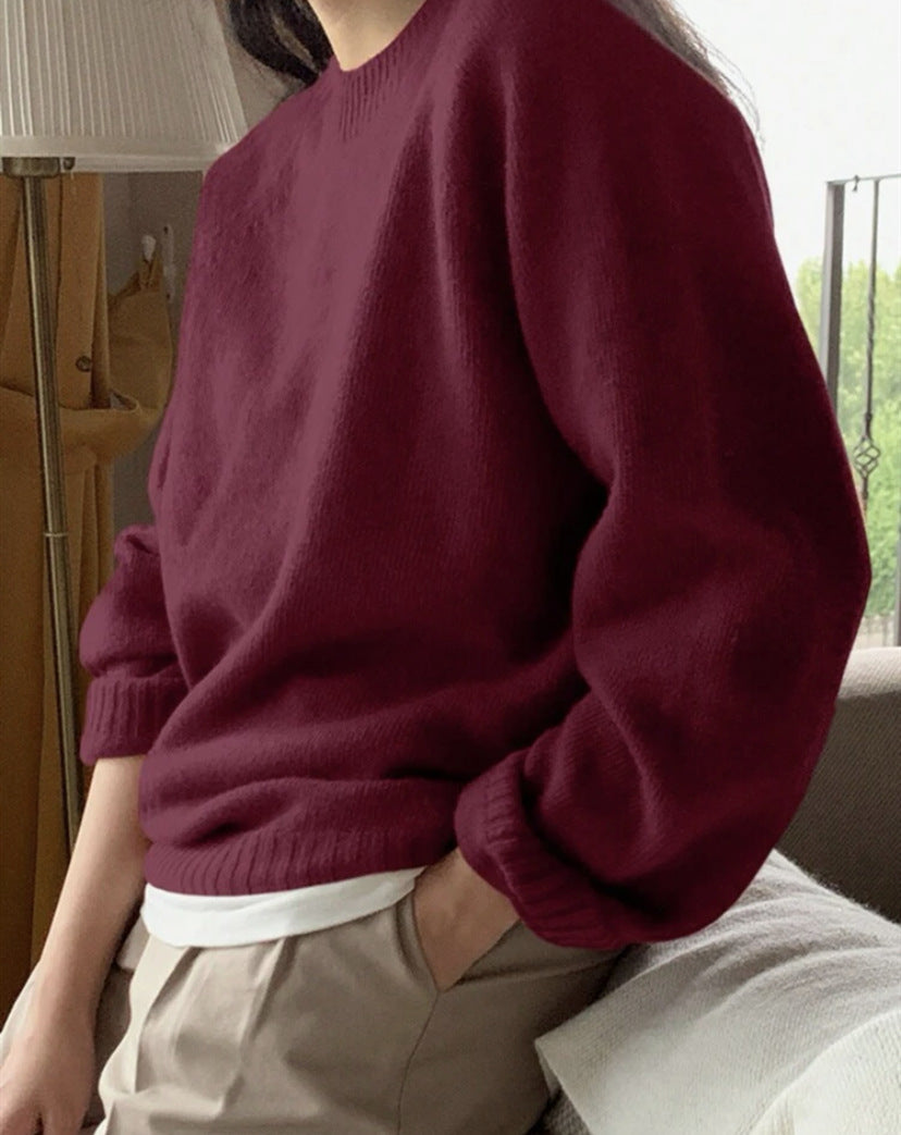 Damen Gemütlicher Rundhals-Pullover aus hochwertigem Stoff EB