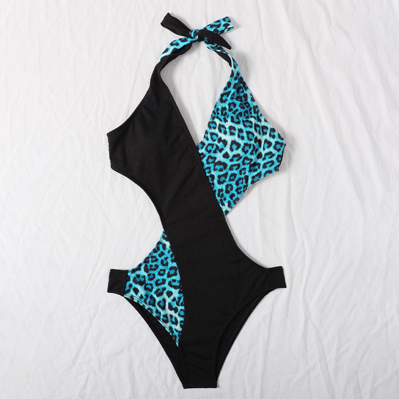 Damen Einteiliger Badeanzug mit innovativem Cut-Out-Design und luxuriösem Leopardenmuster EB