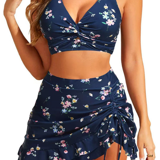 Damen Bikiniset mit floralem Wickelrock und lässigem Brustbereich EB