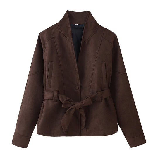 Damen elegante Oversized-Bomberjacke mit Taillengürtel EB