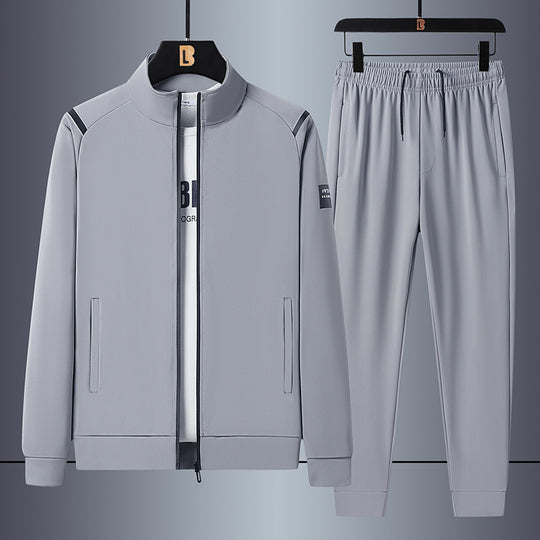 Herren sportliches Freizeit-Trainingsset mit Stehkragen-Reißverschlussjacke und elastischer Tunnelzug-Jogginghose EB