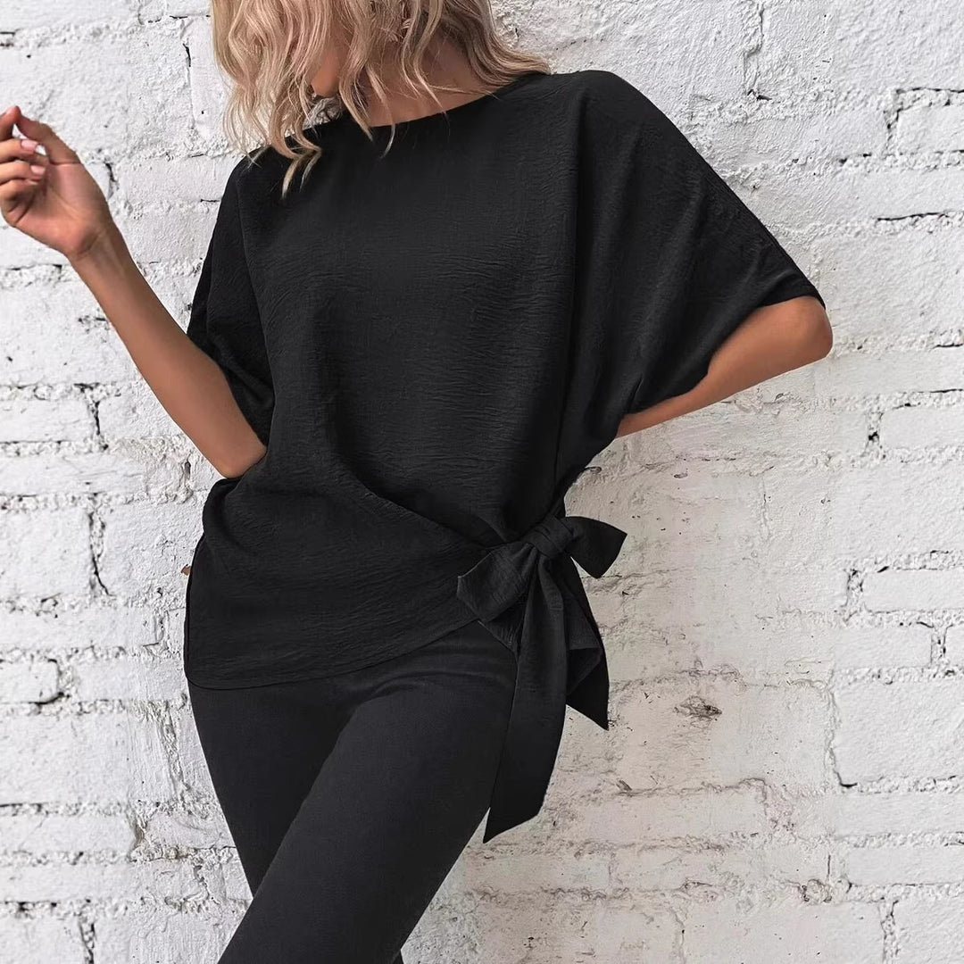 Damen Oversize-Bluse mit Seitenschleife und Fledermausärmeln EB